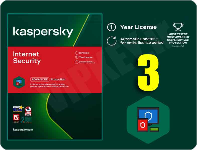 اینترنت سکیوریتی کسپرسکی (اروپایی یا خاورمیانه) 3 کاربره kaspersky internet security OEM