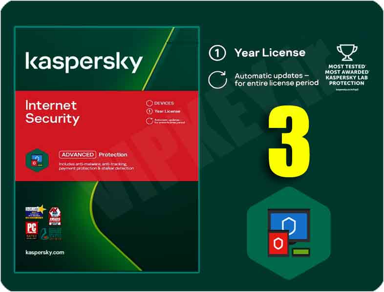 اینترنت سکیوریتی کسپرسکی (اروپایی یا خاورمیانه) 3 کاربره kaspersky internet security 