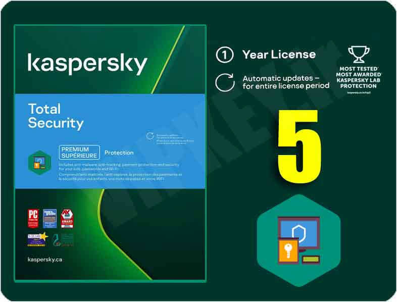 توتال سکیوریتی کسپرسکی (اروپایی یا خاورمیانه) 5 کاربره kaspersky Total security OEM